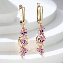 Vanel 1 paire de boucles d'oreilles pendantes dorées de luxe pavées de zirconium cubique, design en halo ovale. Bijoux de mode pour femmes, cadeau de bijoux élégant pour elle - Rose doré - Voir 4