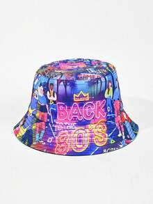 1pc Unisex Retro 80s Style Letter Graphic Print Reversible Bucket Hat, Random Pattern Placement, Suitable For Spring/Summer - A - View 27