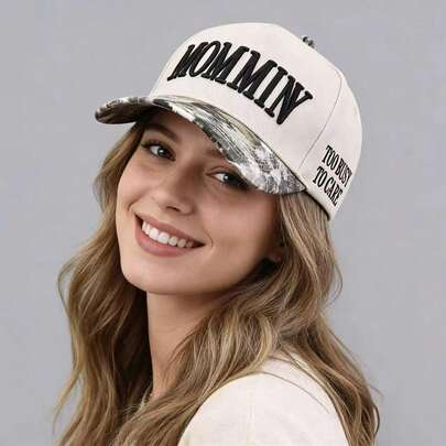 Mommin Trucker Hat For WomenEmbroidered Mom Baseball CapAdjustable Canvas Vintage Hat For CasualWear