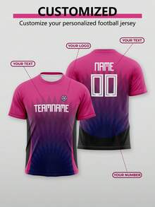 1PC Customized Personalized Football Jerseys - Customizable With Names And Numbers, Logos, Fan Sports Training Clothes, Men's Summer Sportswear - Hot Pink - View 1