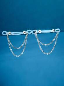 1对无需穿孔的人体饰品假乳环，夹式乳链，女士款 - 銀色 - 查看 2