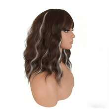 14" Brown Ombre Short Curly Bob Wig With Bangs For Women - Matte Heat-Resistant Fiber | Breathable Rose Net | Women Christmas Holiday Daily Wear - 挑染白色 - 查看 7