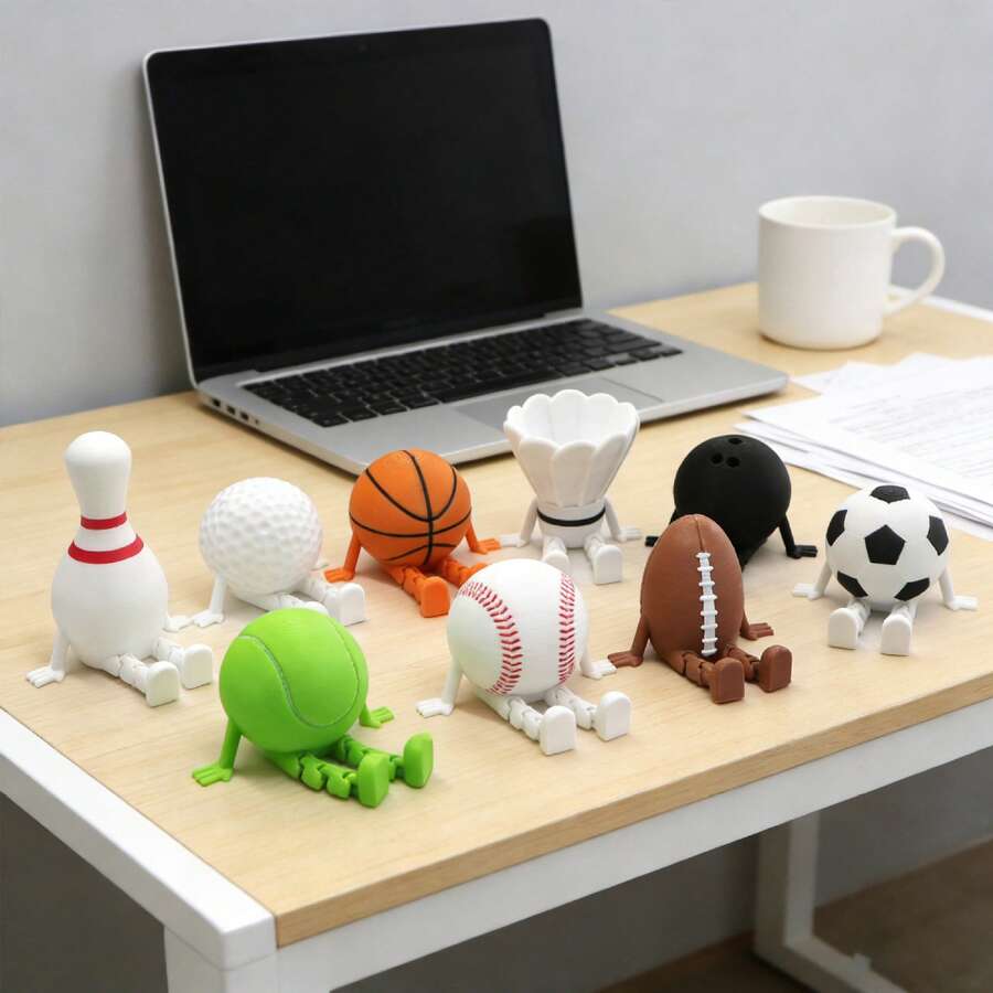 1pc Sports Ball Miniature Figurines (Football, Bowling Ball, Basketball, Rugby), Desk Decor, Office Room Ornament, Birthday/Holiday Gift, Hanging Decoration