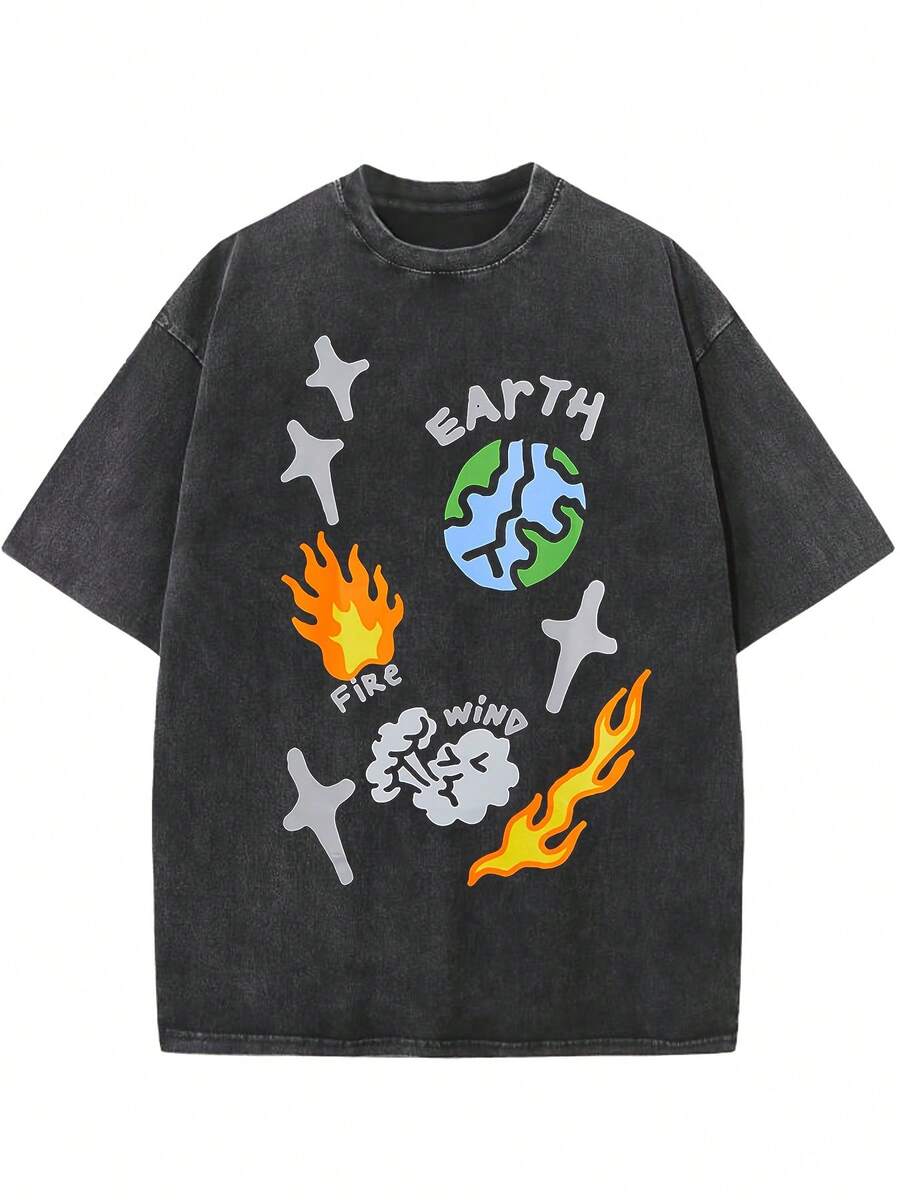 Me Oversized Cotton Solid Drop Shoulder T Shirts For Men Vintage Streetwear Basic Tees Baggy Hip Hop Unisex Tops Acid Wash T Shirt - Summer Tops - 2026 New Summer Outfits For Men - Vacation Outfits Men - Unisex Washable T-Shirt - 黑色 - 查看 1