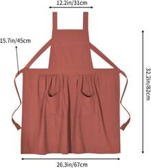 Delantal rosa de algodón y lino para mujer con bolsillos, lindo delantal de cocina para cocinar, hornear, jardinería y pintura - Naranja Quemada - Ver 4