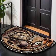 1pc Western Cowboy Half-Round Doormat, Doormat, Small Rug, Welcome Mat, Carpet, Floor Mat, Outdoor Doormat, Kitchen Rug, Home Decor, Front Door Mat, Area Small Rug, Outdoor Mat, Home Decor, Area Rug, Garden Rug, Washable Carpet - Multicolor - View 3