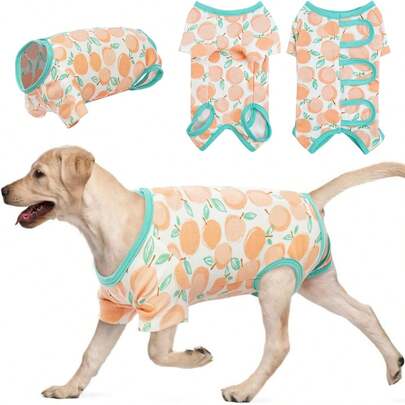1 pieza Traje de recuperación post-operatoria para mascotas (para perros y gatos), de tela suave unisex, alternativa al collar isabelino, evita que laman las heridas quirúrgicas, con estampado de manzana