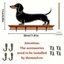 1 pièce Crochet mural en bois thème Teckel vintage plat 2D, convient pour l'entrée, le bureau ou le salon, cadeau parfait pour les amoureux des animaux, accessoire de décoration d'intérieur. | Design de chien de travail | Décoration murale en bois, porte-clés multifonction en bois pour usage domestique - Multicolore - Voir 4