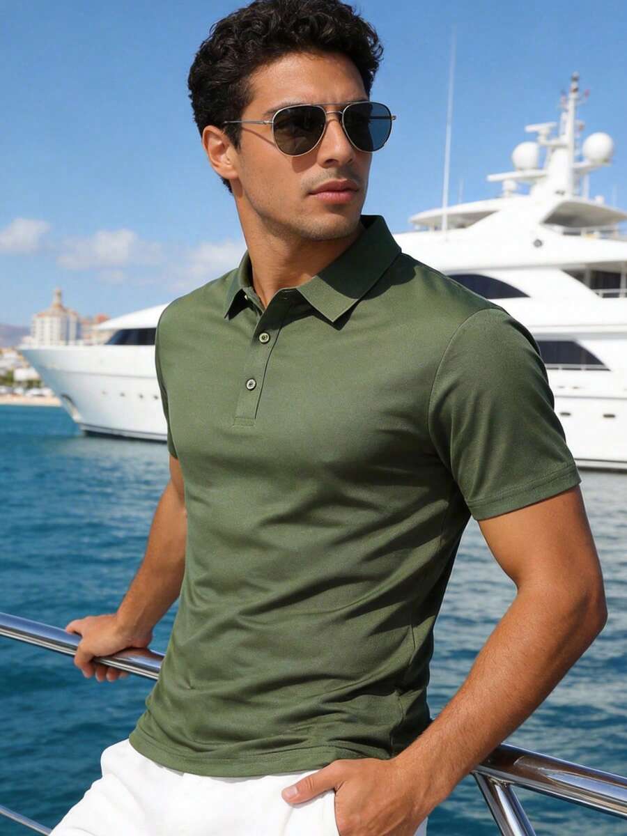 Men's Sports Polo Shirt Short Sleeve Quick Dry Outdoor Business Casual Breathable T-Shirt Summer - Army Green - View 1