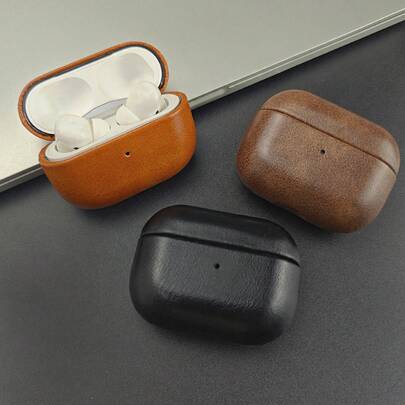 Full Leather Version Compatible With AirPods Pro3/Pro2 Protective Case, High-Quality Vintage Leather Protective Cover, Compatible With AirPods4 2nd/1st Generation Products, Suitable For Men And Women Slim Shock-Proof Earphone Protective Case, Minimalist Business Style Design.