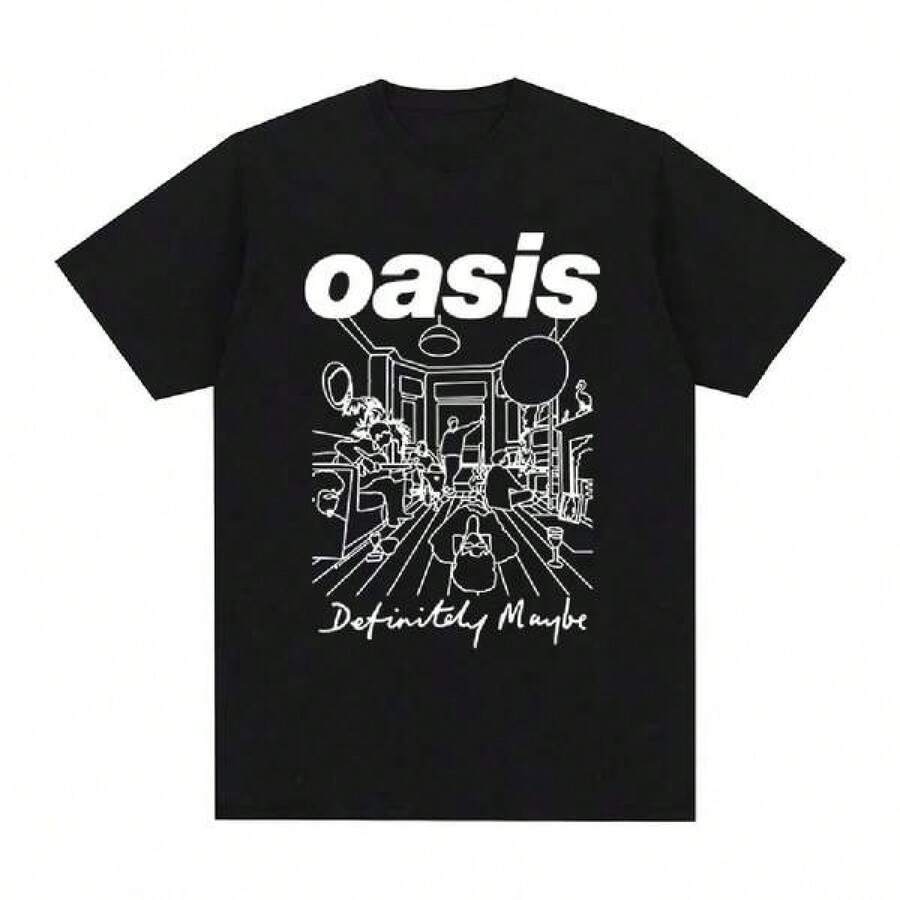 T-shirt d'été pour homme, logo du groupe Oasis, style rétro rock, 100 % coton pur, coupe ample et déC-ontractée, idéal pour moi ; T-shirt d'été à manches courtes pour femme ; Hauts pour homme ; T-shirts pour femme ; T-shirts élégants pour femme ; Jaune ; T-shirt pour femme - Noir - Voir 1
