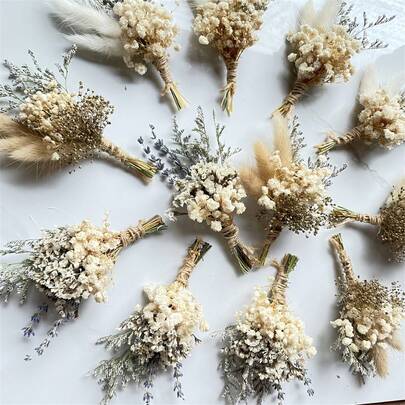 Dried Flower Bouquet Beautiful Long-Lasting Artificial Baby Breath Flowers With Pampas Grass For Home