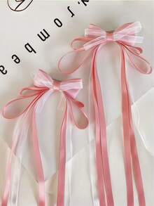 2pcs/Set Pink Bow Hair Clips With Long Tassel, Sweet Girl Hair Accessories - Multicolor - View 11