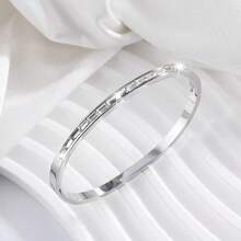 1 pièce Bracelet en acier inoxydable incrusté de strass pour femmes, bracelet polyvalent étincelant - Or rose - Voir 7