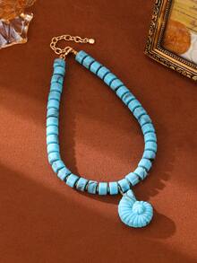 2026 Summer Bohemian Style Beaded Seashell Pendant Necklace Set, Chunky Resin Bead Choker Necklace, Suitable For Women Beach Holiday Party Gift - Conch Beaded Necklace - View 13