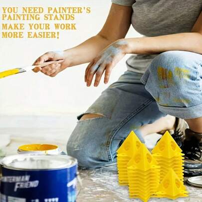 10 قطعة صواني طلاء بشكل مثلث أصفر، عملية وفارغة مانعة للانزلاق وقابلة للتكديس، حامل مرتفع للرش والطلاء DIY، لوازم طلاء التجديد