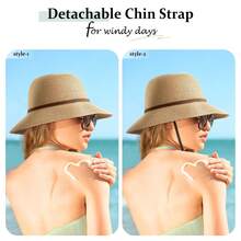 On-The-Go Summer Essential! Collapsible Wide-Brim Sun Hat - Roll Up & Store Anywhere. Removable Windproof Chin Strap For Windy Days. Premium Straw Material For Breathability. Ideal For Cruise, Pool Days & City Exploration. Design Loved By Fashion Bloggers.,Beach,Vacation,Holiday,Travel - Multicolor - View 4