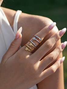 Uself Bộ 3 nhẫn/1 chiếc bằng thép không gỉ 304 mạ vàng 18K, thiết kế hai tông màu hình mũi tên, vàng và bạc bóng, kiểu dáng tối giản, thích hợp đeo hàng ngày và dự tiệc, là món quà lý tưởng cho phái nữ. - Nhiều màu - Xem 4
