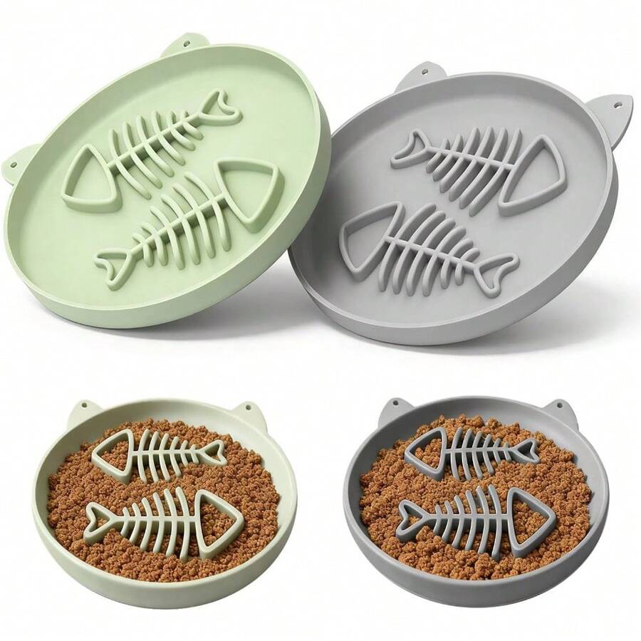 Slow Feeder Cat Bowl 2 PCS Silicone Cat Bowl Slow Feeder Ideal For Dry And Wet Food Easy To Clean Interactive Puzzle Toy For Pets Food Training Keeps Cats Busy 6.69" W X 0.65" H - 100ml - 查看 1