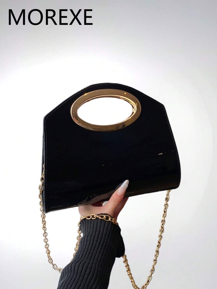 Minimalist Women's Evening Bag, Fashion Handbag, Versatile Chain Shoulder Bag - Black - View 1