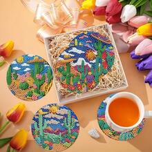 8件套DIY钻石画杯垫套装，圆形闪亮钻石表面，强力背胶，工具齐全，适合初学者，减压手工，新年、情人节、圣诞节、教师节礼物，家居装饰杯垫，送给家人、朋友、女朋友、老师 - 彩色 - 查看 5