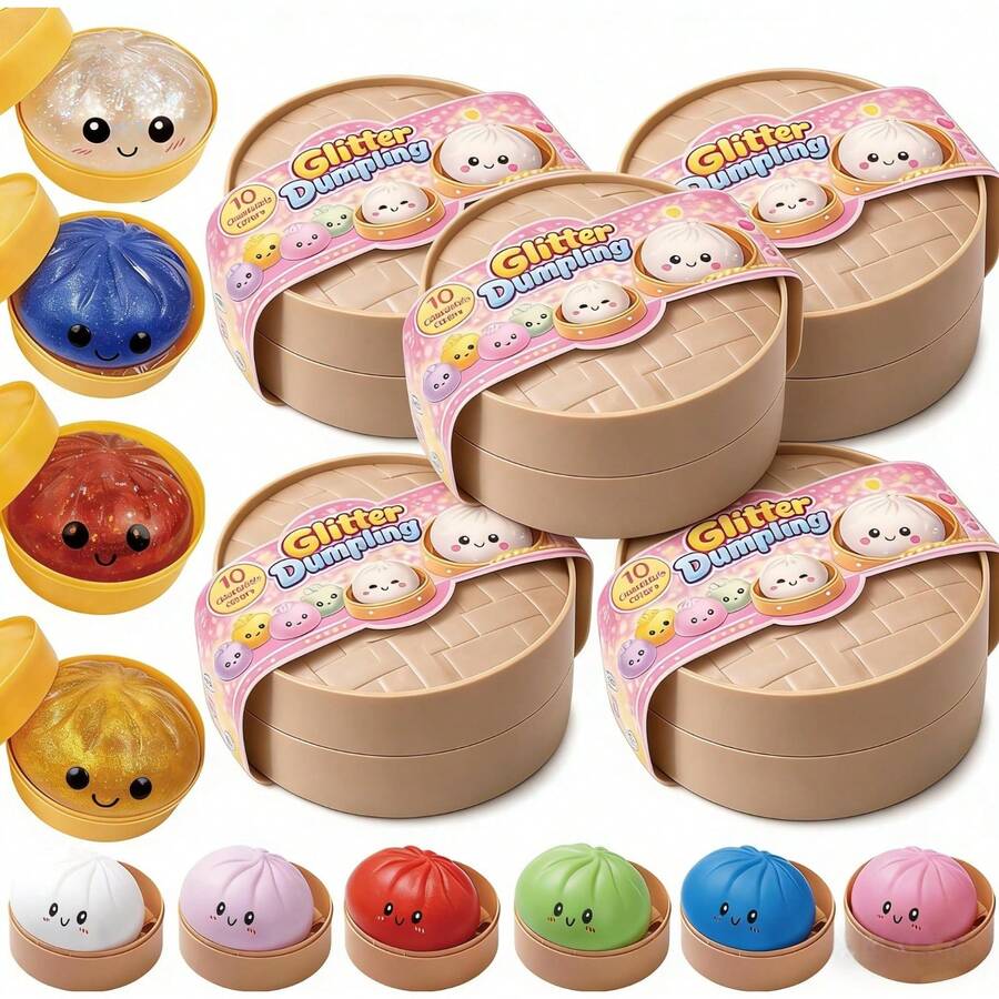 Glitter Dumpling Squishy, 2026 New Dumpling Squishy Mystery - 10 Colors Random Mystery Gift Box, More Surprises (Glitter Blue) - 隨機 -5件 - 查看 1