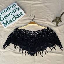 New Korean Style Dress Lace Small Cape All-Matching Hollow Blouse Women's Summer Small Coat Small Waistcoat Sleeveless Shirt - Họa tiết hoa mai (màu đen) - Xem 12