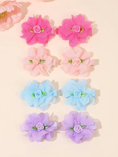 8pcs Girls Colorful Polyester Flowers Hair Clips,Compression Clips Hairpins,Fashion Hair Accessories For Girls Teens Spring Summer Travel Essential Party Gifts