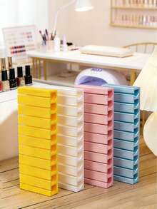 1pc Multi-Compartment Acrylic Nail Stamping Plate Storage Box, Desktop Nail Sticker Organizer Rack, Portable Nail Foil Roll Storage Box, Nail Polish Color Card Display Stand - Multicolor - View 7