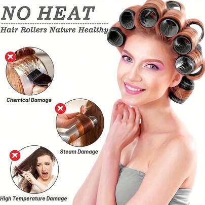 10件套卷发棒套装，包含大号和中号卷发棒，自粘式卷发器，适用于长发/中长发/短发及刘海，DIY卷发工具，母亲节/情人节情侣礼物，居家必备卷发器