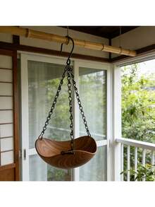 Hanging Bird Bath, Designed For Birds To Play, Spacious Bowl-Shaped With Ample Water, Provides And Comfortable Water Bath, Drinking And Playing Space For Birds. Natural Wood-Grain Appearance Blends Well With Outdoor Environment, Paired With Thick Metal Chain And Sturdy Hanging Hook For Stable Suspension. Open Structure Allows Birds To Freely Enter And Flap Their Wings, Clean Their Feathers. - Multicolor - View 7