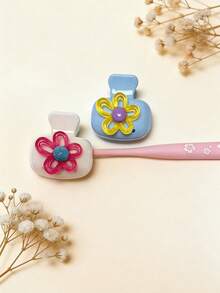 2pcs Universal Colorful Transparent Flower Design Toothbrush Protective Covers,Suitable For Most Toothbrush Models,Mini Resin Flower Design Toothbrush Clip - Multicolor - View 10