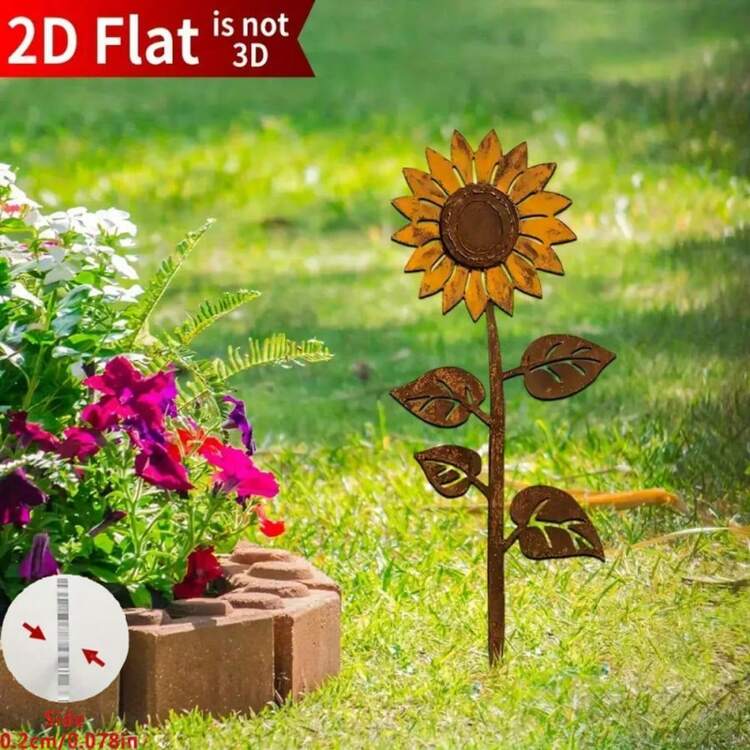 1/2 chiếc cọc cắm vườn hình hoa hướng dương phẳng 2D, hoàn hảo để trang trí cây cảnh. Lý tưởng cho sân trong, ban công, chậu cây, hàng rào và bãi cỏ ngoài trời. Món quà tuyệt vời cho Ngày của Mẹ, Ngày Độc lập. - A - Xem 3