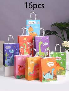 16/8pcs Cartoon Dinosaur Theme Gift Bags, Reusable Shopping Totes, Foldable Packaging Bags With Sturdy Handles, Printed With Clear Dinosaur Patterns, 8 Different Dinosaur Styles, Suitable For Weddings, Birthday Parties, Corporate Meetings, Outdoor Events, Retail Shopping, Candy And Gift Decorations - View 12