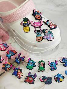 10PCS/21PCS Stitch PVC Soft Rubber Shoes Buckle Cartoon Anime Figure Image Fine Decoration Article Shoe Flower Applique Slippers Shoe Charms Men Women Shoe Accessories Charm Charms For Shoes Shoes For Women Slippers - Multicolor - View 6
