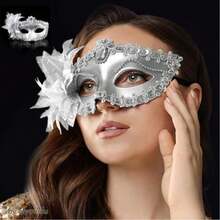 Masquerade Mask For Women, Black Venetian Masks Flower Lace Elegant Mardi Gras, Party Costume Accessories - Bạc - Xem 9