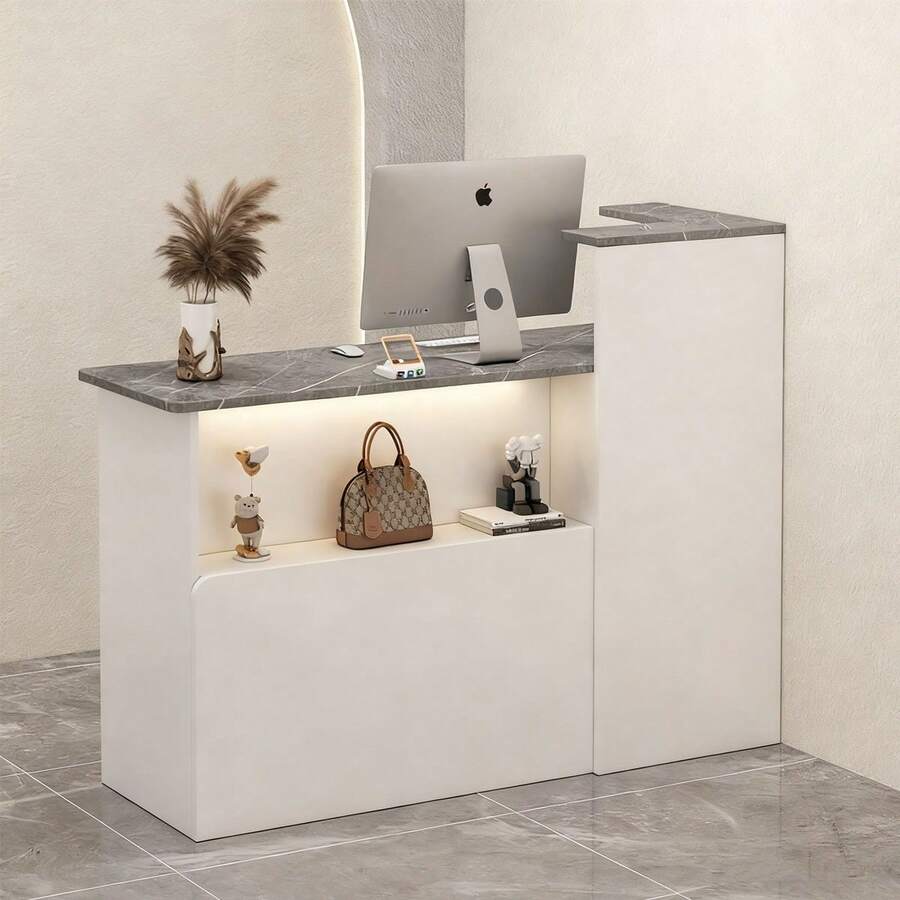 Premium Simple Reception Desk With Drawer And 1 Door 100cm - Grey - View 1