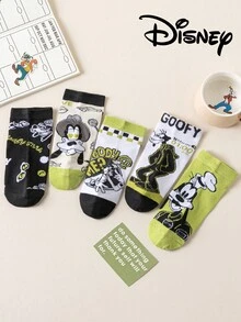 Disney 5双女士休闲船袜，卡通短袜，新颖透气时尚袜，夏季礼物 - 彩色 - 查看 3