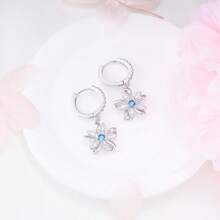 Bông tai bạc 925, mặt dây chuyền hình hoa đính đá Cubic Zirconia thanh lịch, thích hợp đeo hàng ngày, quà tặng sinh nhật. - Bạc - Xem 3