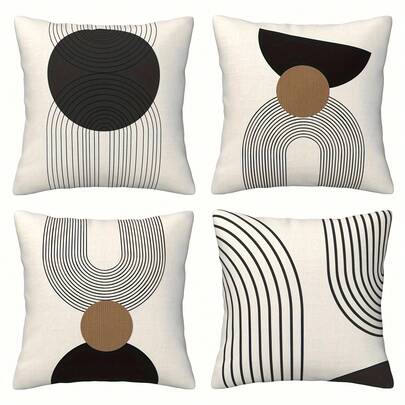 4pcs Yellow Geometric Pattern Throw Pillow Covers - 18x18 Inches, Single-Sided, Zippered, Washable Polyester - Perfect For Sofa, Living Room, Bedroom Decor, Decorative Pillows