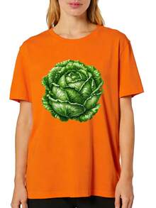 Food Vegetables Vintage Painting Vegetarian Vintage Art Cabbage  Plus Size Print Women' T-Shirt - Casual Short Sleeve Round Neck Top With, Medium-Stretch Fabric Suitable For Spring Summer Fall Casual Attire, Machine Washable - trái cam - Xem 1