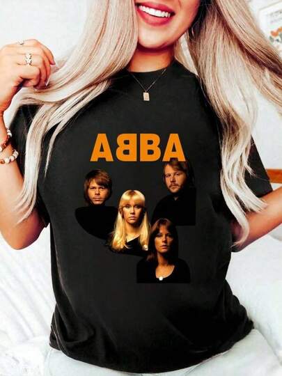 100% Cotton  Band Members On Black Shirt Round Neck Short Sleeve T-Shirt Women's Men's Graphic Tee