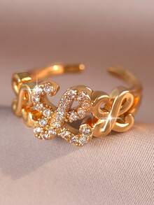 jealous young 2pcs/1pc High-Quality Gold Plated Special Symbols With Cubic Zirconia Openable Charm Bangle&Ring Sets For Women, Mom Gift Christmas Thanksgiving Halloween Wedding Jewelry Gift For Anniversary Valentine's Day Boho Jewelry Daily Party - Yellow Gold - View 5