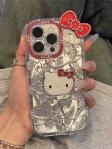 SANRIO 1个时尚泡泡羽毛全覆盖手工水钻卡通Hello Kitty 3D爱心奢华女士手机壳，适用于 11/12/13/14/15/16/17/PROMAX，新奇手机壳 - 彩色 - 查看 2