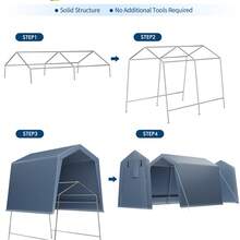 Cobertizo portátil impermeable para exterior - Carpa resistente para coches, motos, bicicletas y leña - Puerta enrollable, ventanas ventiladas - Refugio de jardín y almacenamiento - 7*12 pies - Ver 7