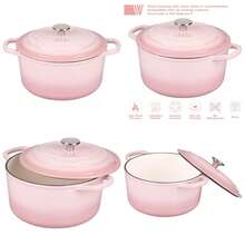 Enameled Cast Iron Dutch Oven Pot With Lid, For Sourdough Bread Baking, Round Dutch Ovens, 4.5 Quart, Pink - Pink - View 2