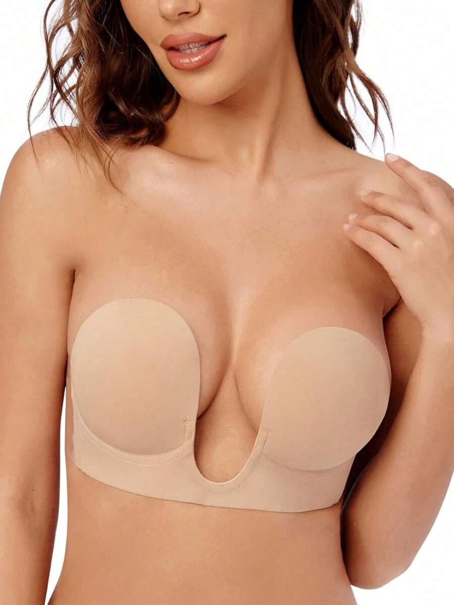 2片装无痕隐形乳贴，无肩带，自粘式低胸文胸，露背，提升乳沟的粘性文胸，无肩带连衣裙，婚纱，内衣和乳贴 - 彩色 - 查看 1