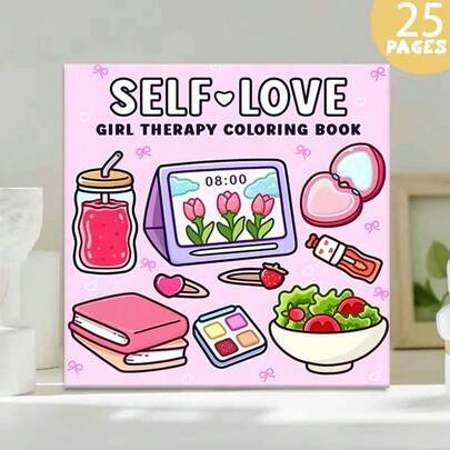 1 "Adult Self Love" Coloring Book, 25 Pages Of Thick Paper, Size 8*8 Inches, Suitable For Beginners To Paint, Relieve Office Stress, Parent-Child Interaction, A Great Gift, Suitable For Holiday Parties And Events To Give To Friends, Helps Relieve Stress. Suitable For Stationery And School Supplies, Small Gifts For Wonderful Music Festivals And Wedding Seasons. Office Supplies, School Supplies
