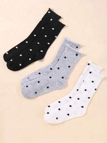 3双装夏季女士网眼薄袜，黑色波点女士透气休闲中筒袜，船袜，适合日常穿着、居家办公 - 彩色 - 查看 2