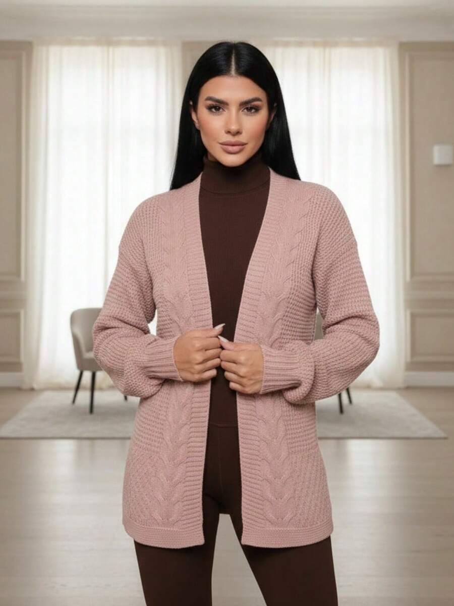 Cardigan Coat Winter Women Braids Blouse Elegant Knitted - 米色 - 查看 1